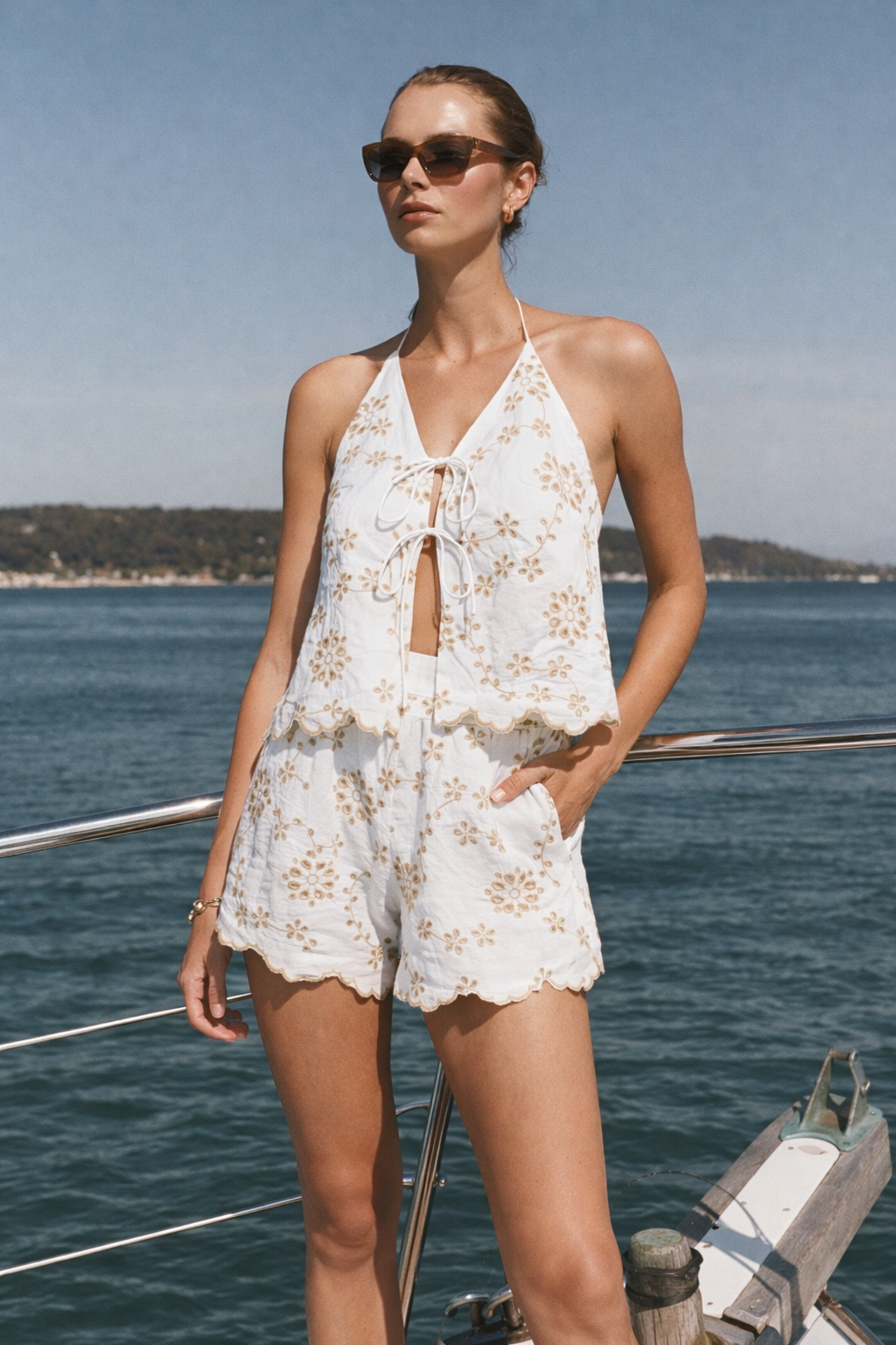 COASTAL EMBROIDERED HALTER SET