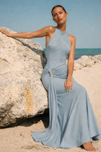 LUNARA DRAPED HALTER MAXI DRESS
