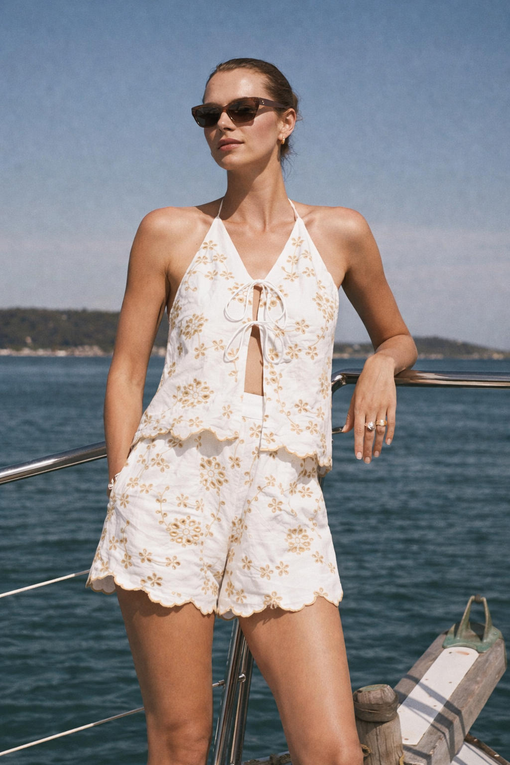 COASTAL EMBROIDERED HALTER SET