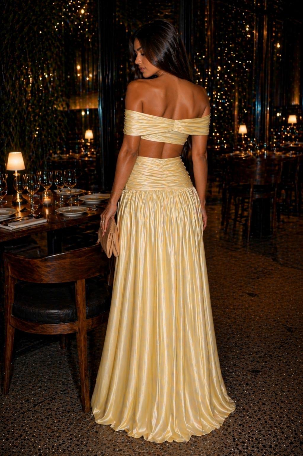 Ivory Knotted Off-Shoulder Maxi Skirt Set