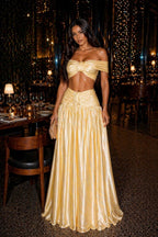 Ivory Knotted Off-Shoulder Maxi Skirt Set