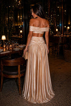 Ivory Knotted Off-Shoulder Maxi Skirt Set