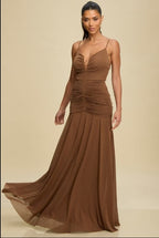 Victoria Ruched Drop-Waist Maxi Dress